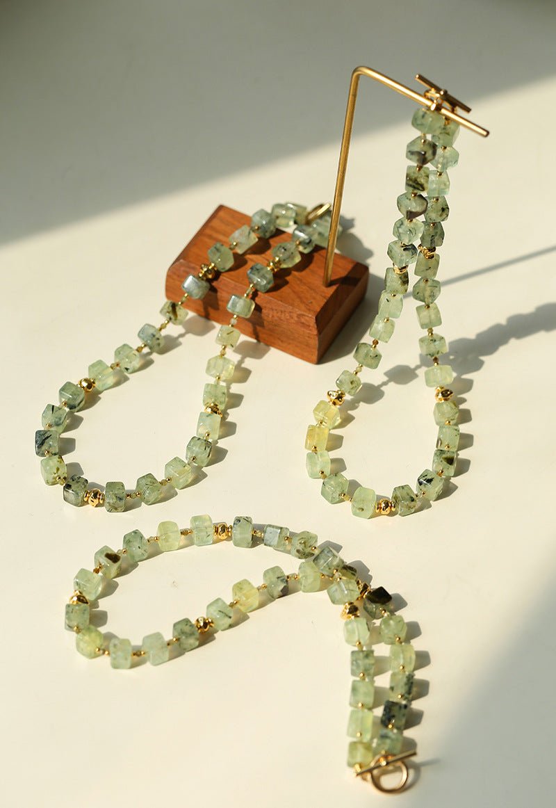 Summer Candy Box – Green Prehnite Faceted Beaded Necklace - floysun