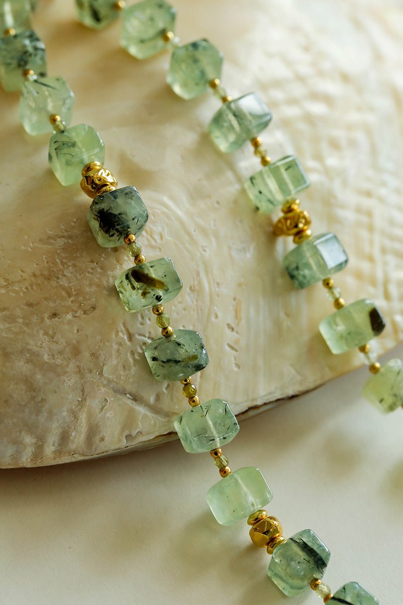 Summer Candy Box – Green Prehnite Faceted Beaded Necklace - floysun