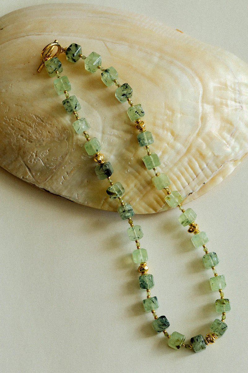 Summer Candy Box – Green Prehnite Faceted Beaded Necklace - floysun