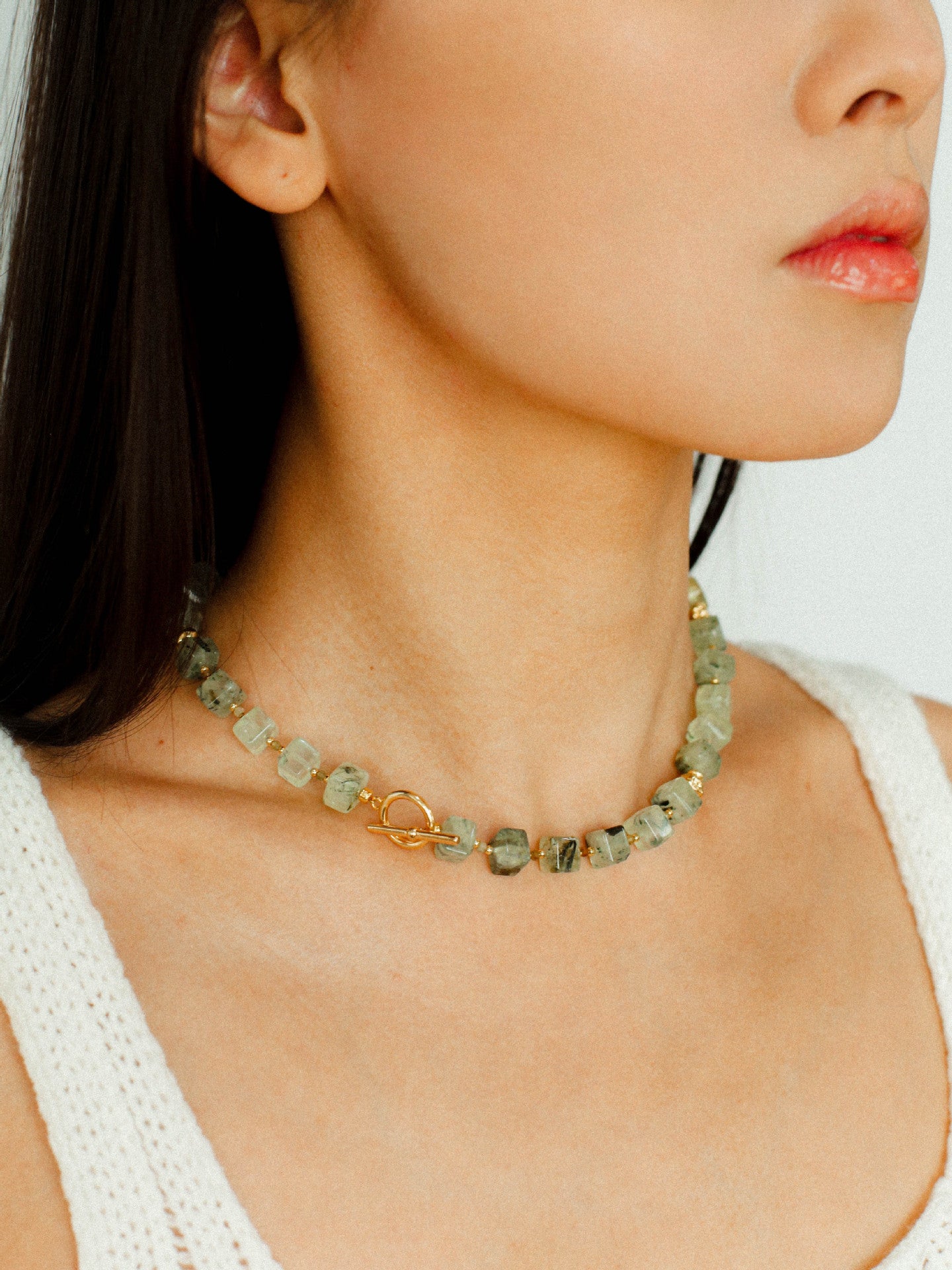 Summer Candy Box – Green Prehnite Faceted Beaded Necklace - floysun