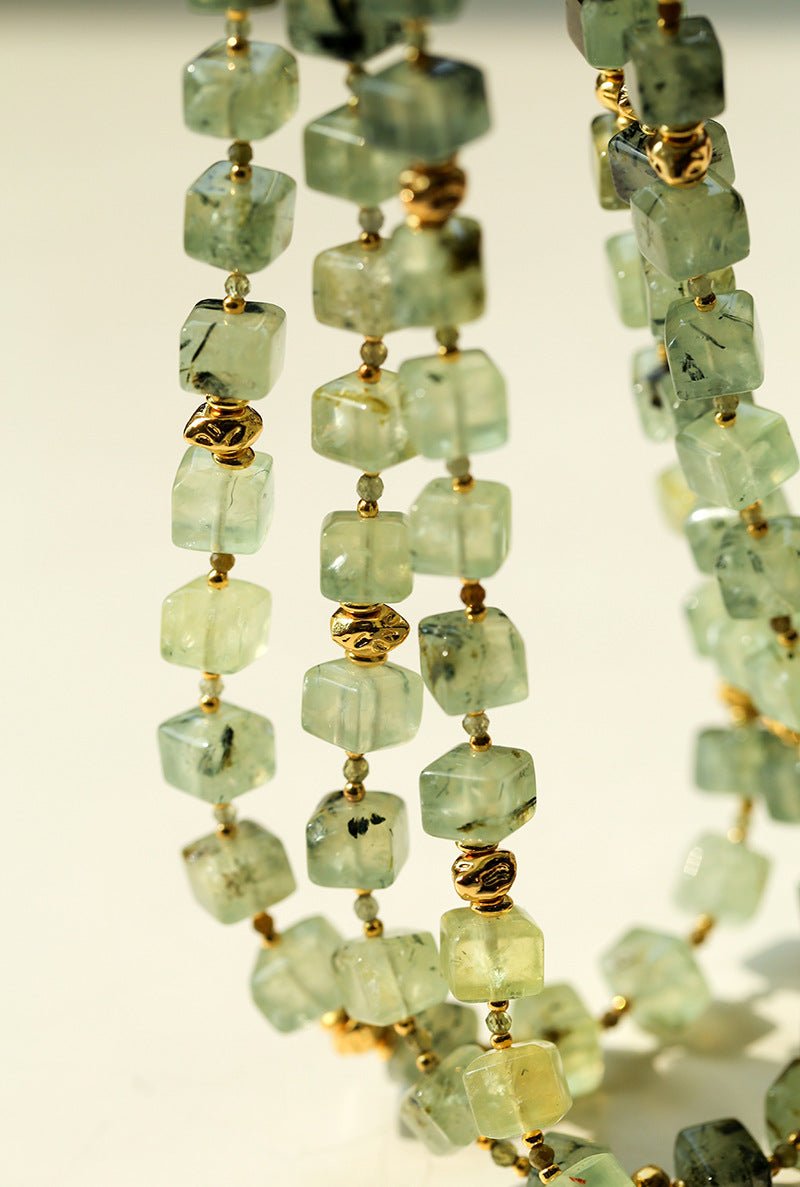 Summer Candy Box – Green Prehnite Faceted Beaded Necklace - floysun