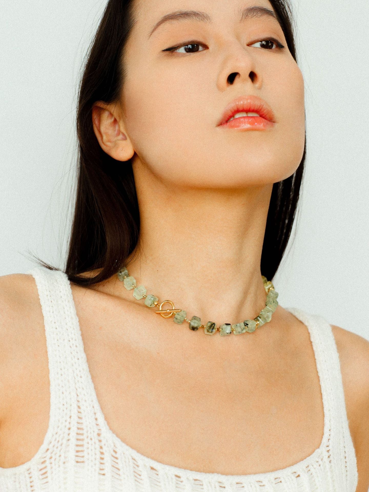 Summer Candy Box – Green Prehnite Faceted Beaded Necklace - floysun