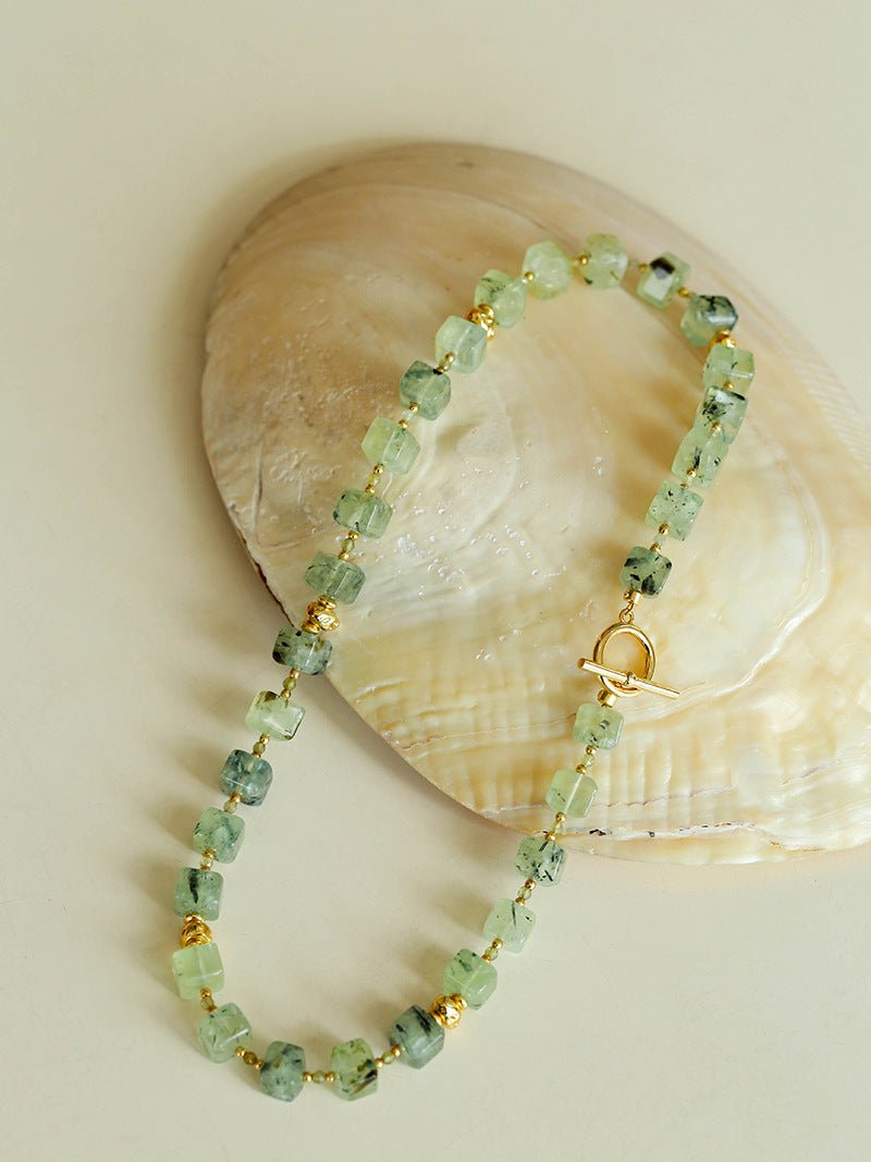 Summer Candy Box – Green Prehnite Faceted Beaded Necklace - floysun