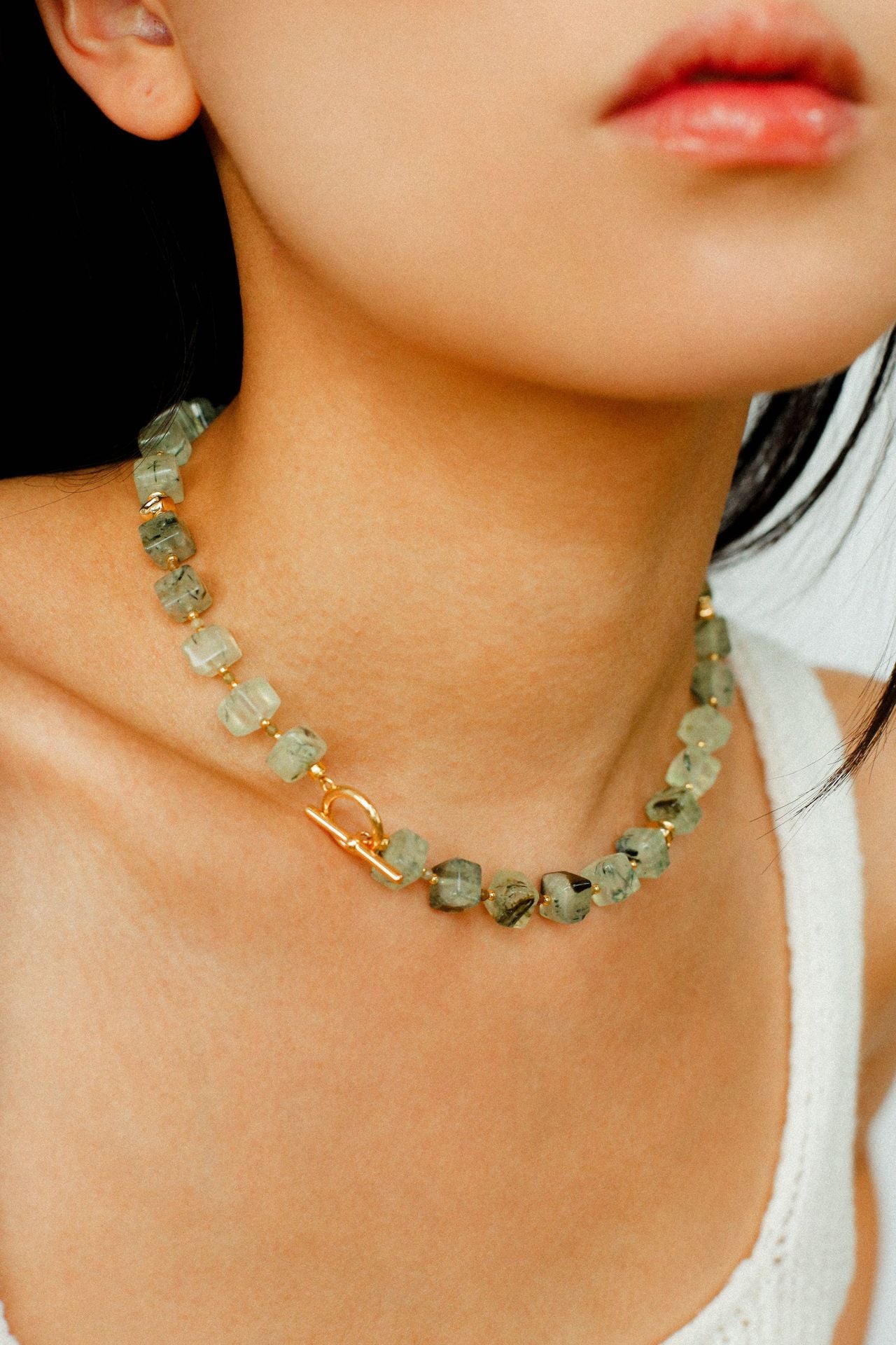 Summer Candy Box – Green Prehnite Faceted Beaded Necklace - floysun
