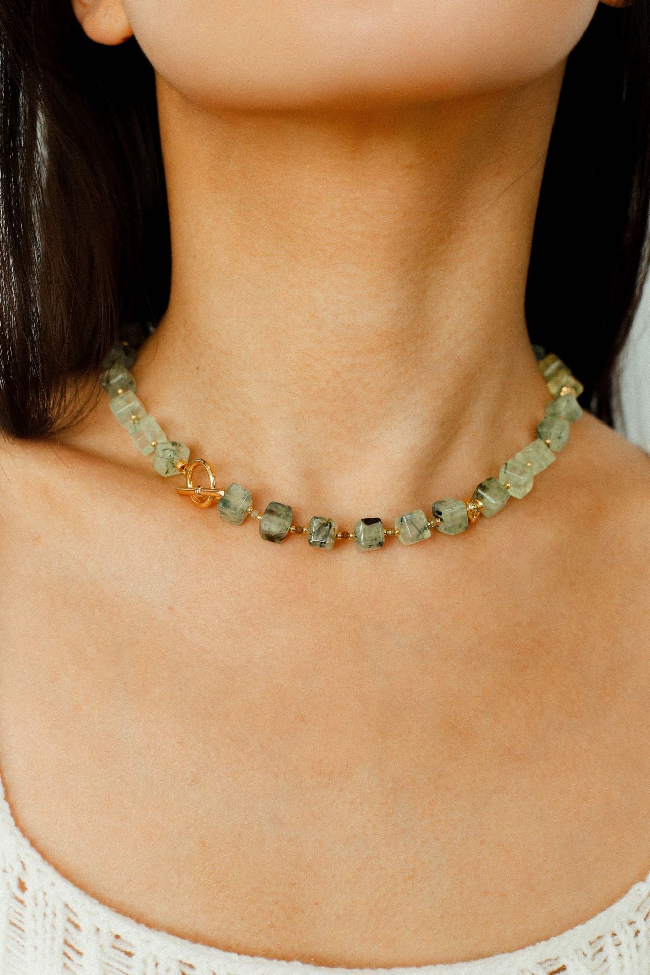 Summer Candy Box – Green Prehnite Faceted Beaded Necklace - floysun