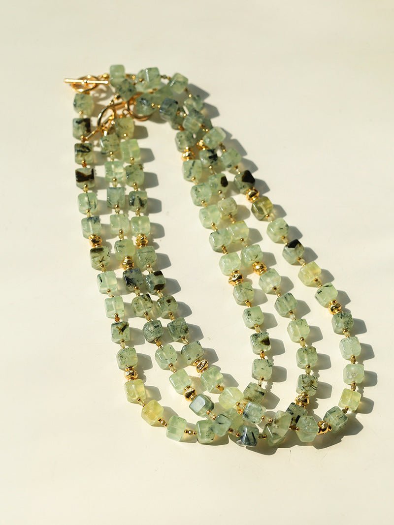 Summer Candy Box – Green Prehnite Faceted Beaded Necklace - floysun