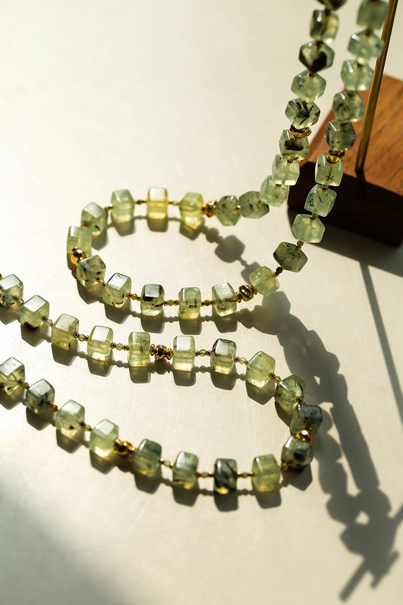 Summer Candy Box – Green Prehnite Faceted Beaded Necklace - floysun
