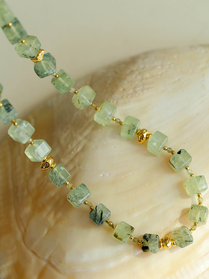 Summer Candy Box – Green Prehnite Faceted Beaded Necklace - floysun