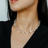 Summer Clear Oval White Crystal Beaded Necklace - floysun