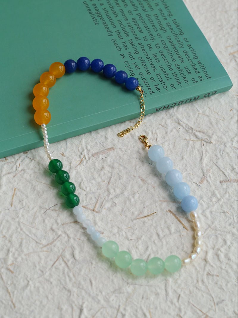 Summer Vibes Pearl and Multicolored Gemstone Beaded Necklace - floysun