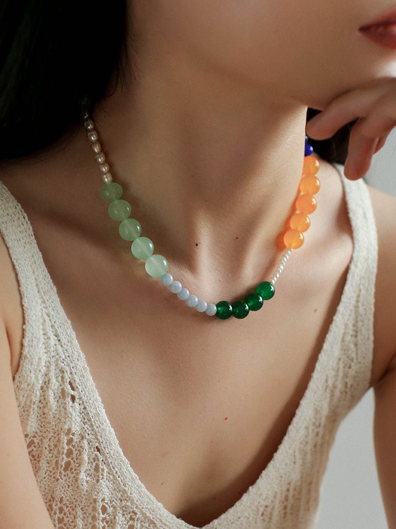 Summer Vibes Pearl and Multicolored Gemstone Beaded Necklace - floysun