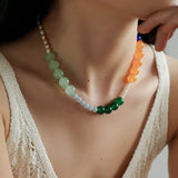 Summer Vibes Pearl and Multicolored Gemstone Beaded Necklace - floysun