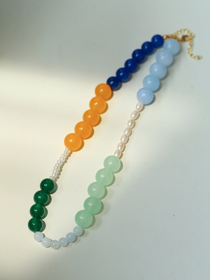 Summer Vibes Pearl and Multicolored Gemstone Beaded Necklace - floysun
