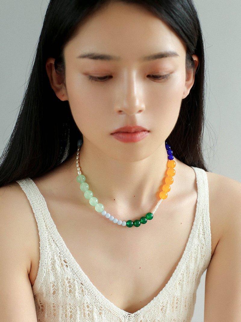 Summer Vibes Pearl and Multicolored Gemstone Beaded Necklace - floysun