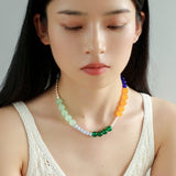 Summer Vibes Pearl and Multicolored Gemstone Beaded Necklace - floysun