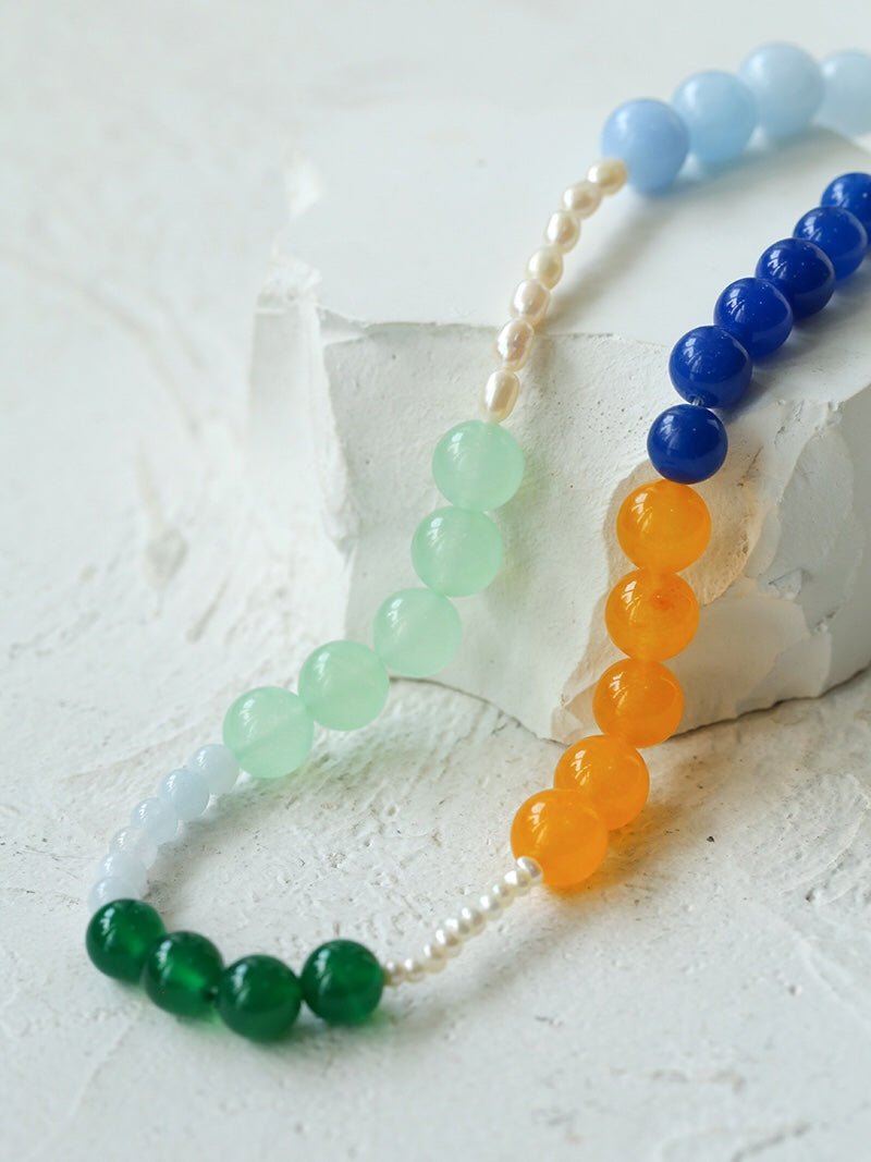 Summer Vibes Pearl and Multicolored Gemstone Beaded Necklace - floysun
