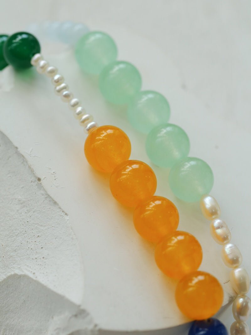 Summer Vibes Pearl and Multicolored Gemstone Beaded Necklace - floysun