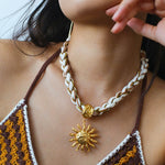 Sunrise Bloom Necklace – Woven Cord & Hammered Gold Sun Pendant - floysun
