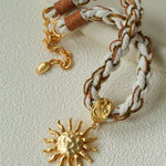 Sunrise Bloom Necklace – Woven Cord & Hammered Gold Sun Pendant - floysun