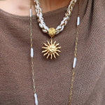 Sunrise Bloom Necklace – Woven Cord & Hammered Gold Sun Pendant - floysun