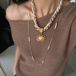 Sunrise Bloom Necklace – Woven Cord & Hammered Gold Sun Pendant - floysun