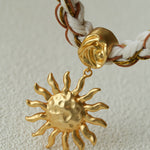 Sunrise Bloom Necklace – Woven Cord & Hammered Gold Sun Pendant - floysun