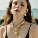 Sunrise Bloom Necklace – Woven Cord & Hammered Gold Sun Pendant - floysun