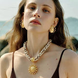 Sunrise Bloom Necklace – Woven Cord & Hammered Gold Sun Pendant - floysun