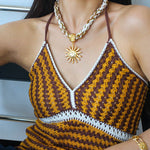 Sunrise Bloom Necklace – Woven Cord & Hammered Gold Sun Pendant - floysun