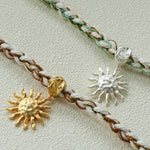 Sunrise Bloom Necklace – Woven Cord & Hammered Silver Sun Pendant - floysun