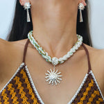 Sunrise Bloom Necklace – Woven Cord & Hammered Silver Sun Pendant - floysun