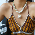 Sunrise Bloom Necklace – Woven Cord & Hammered Silver Sun Pendant - floysun
