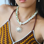 Sunrise Bloom Necklace – Woven Cord & Hammered Silver Sun Pendant - floysun