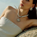 Sunrise Bloom Necklace – Woven Cord & Hammered Silver Sun Pendant - floysun