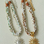 Sunrise Bloom Necklace – Woven Cord & Hammered Silver Sun Pendant - floysun