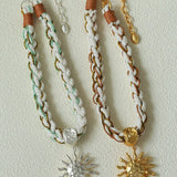 Sunrise Bloom Necklace – Woven Cord & Hammered Silver Sun Pendant - floysun