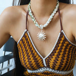 Sunrise Bloom Necklace – Woven Cord & Hammered Silver Sun Pendant - floysun