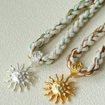 Sunrise Bloom Necklace – Woven Cord & Hammered Silver Sun Pendant - floysun