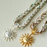 Sunrise Bloom Necklace – Woven Cord & Hammered Silver Sun Pendant - floysun