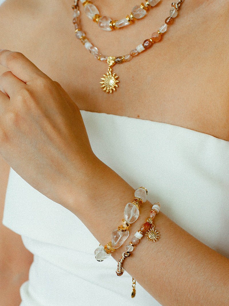 Sunrise Braided Rope Necklace - Golden Brown Aventurine - floysun