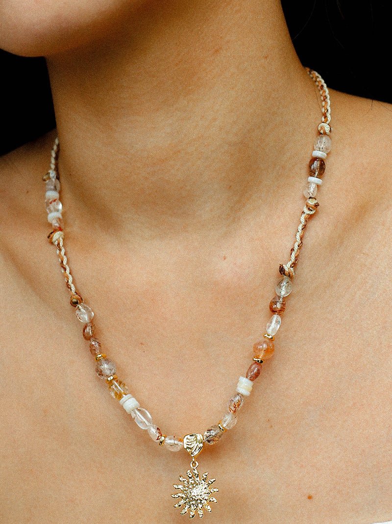 Sunrise Braided Rope Necklace - Golden Brown Aventurine - floysun