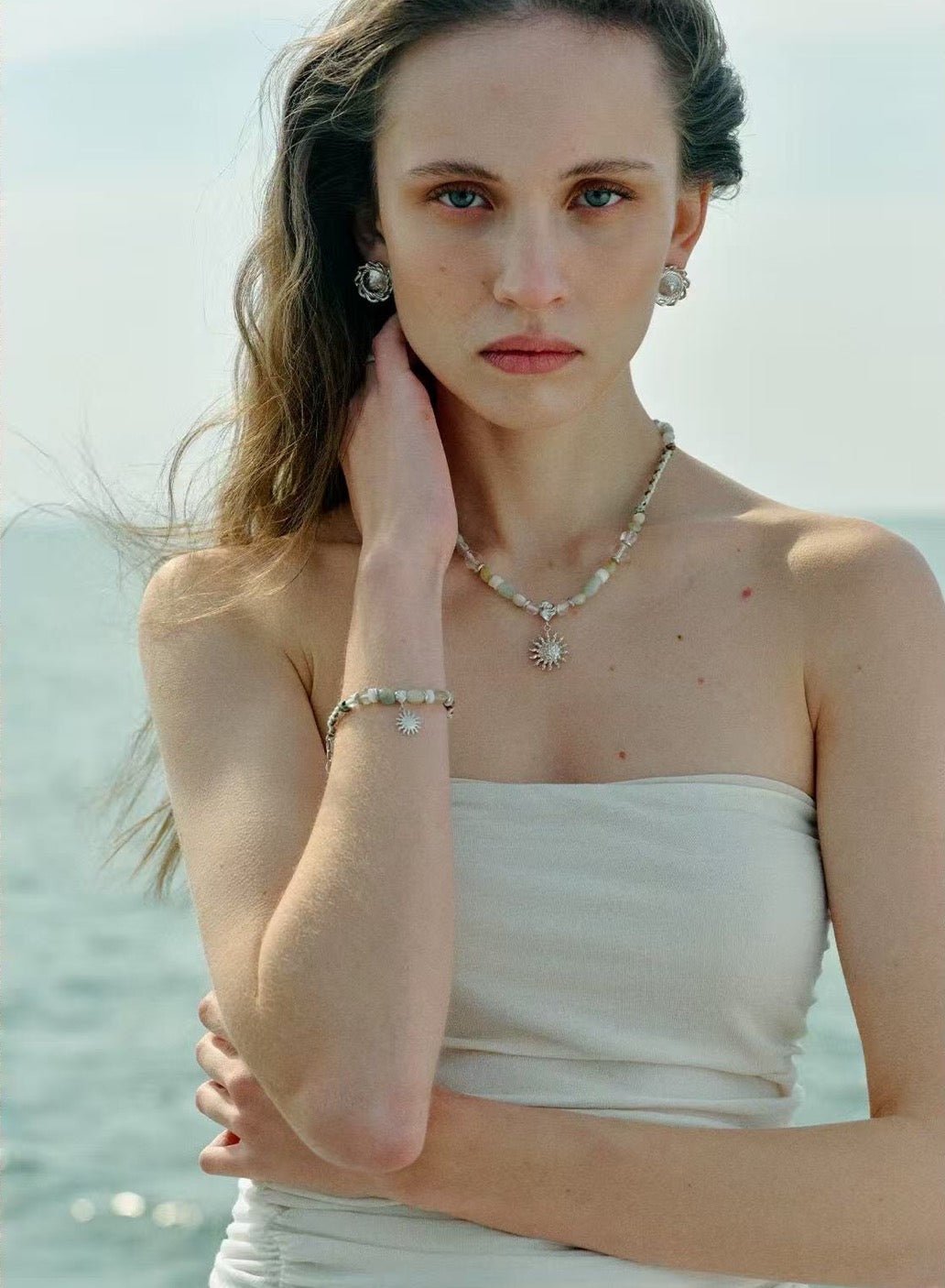 Sunrise Braided Rope Necklace - Silver Blue Amazonite - floysun