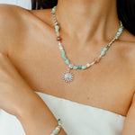 Sunrise Braided Rope Necklace - Silver Blue Amazonite - floysun