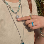 Sunrise Braided Rope Necklace - Silver Blue Amazonite - floysun