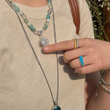 Sunrise Braided Rope Necklace - Silver Blue Amazonite - floysun