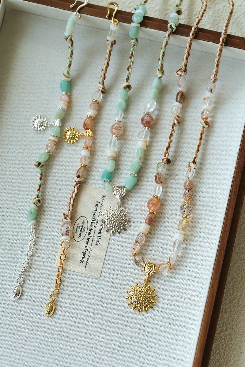 Sunrise Braided Rope Necklace - Silver Blue Amazonite - floysun