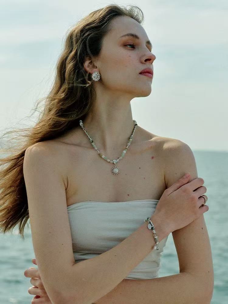 Sunrise Braided Rope Necklace - Silver Blue Amazonite - floysun