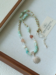 Sunrise Braided Rope Necklace - Silver Blue Amazonite - floysun