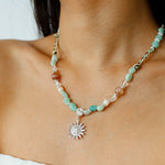 Sunrise Braided Rope Necklace - Silver Blue Amazonite - floysun