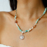 Sunrise Braided Rope Necklace - Silver Blue Amazonite - floysun